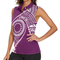 Cook Islands Gospel Day Women Sleeveless Polo Shirt Maroon Tribal Curves