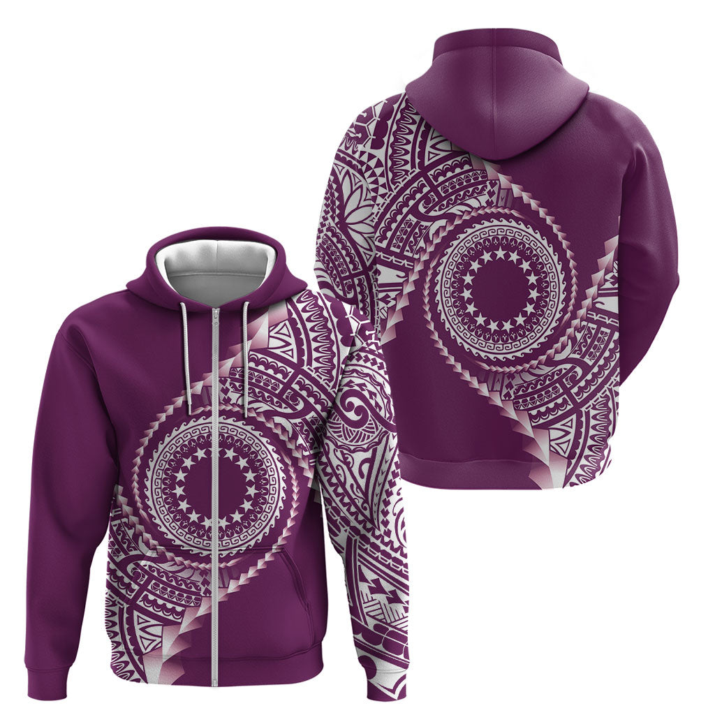 Cook Islands Gospel Day Zip Hoodie Maroon Tribal Curves