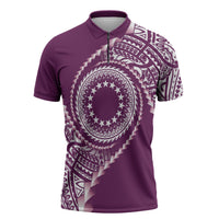 Cook Islands Gospel Day Zipper Polo Shirt Maroon Tribal Curves
