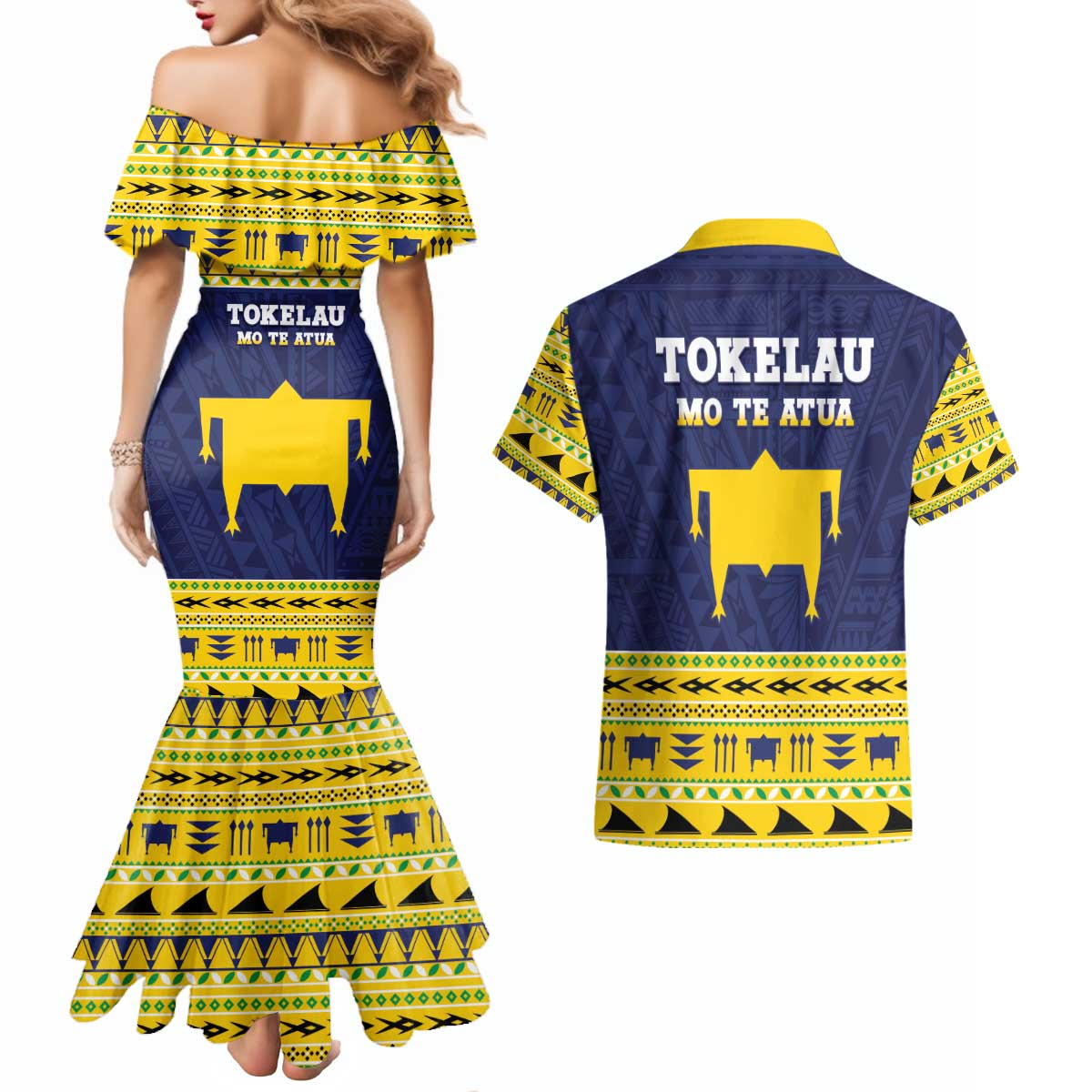 Tokelau Christmas Couples Matching Mermaid Dress and Hawaiian Shirt Tokelauan Turtle Santa Sleigh