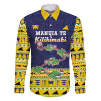 Tokelau Christmas Family Matching Mermaid Dress and Hawaiian Shirt Tokelauan Turtle Santa Sleigh LT05 Dad's Shirt - Long Sleeve Yellow - Polynesian Pride