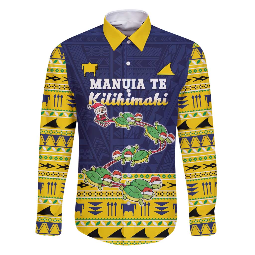 Tokelau Christmas Family Matching Puletasi and Hawaiian Shirt Tokelauan Turtle Santa Sleigh LT05 Dad's Shirt - Long Sleeve Yellow - Polynesian Pride