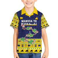 Tokelau Christmas Family Matching Puletasi and Hawaiian Shirt Tokelauan Turtle Santa Sleigh LT05 Son's Shirt Yellow - Polynesian Pride
