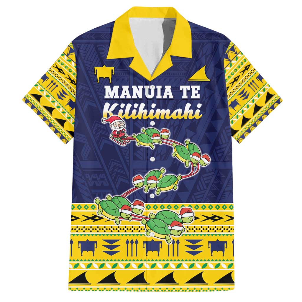 Tokelau Christmas Family Matching Tank Maxi Dress and Hawaiian Shirt Tokelauan Turtle Santa Sleigh LT05 Dad's Shirt - Short Sleeve Yellow - Polynesian Pride