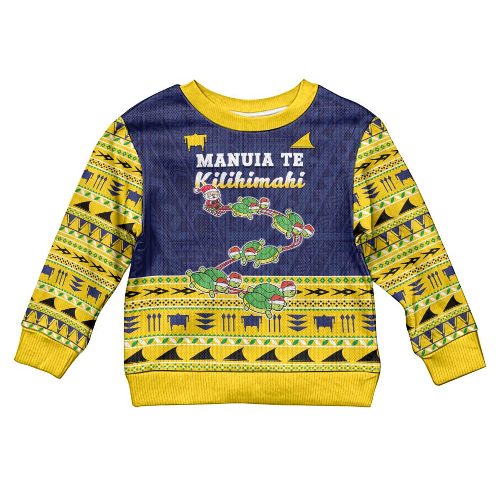 Tokelau Christmas Kid Ugly Christmas Sweater Tokelauan Turtle Santa Sleigh LT05 Kid Yellow - Polynesian Pride