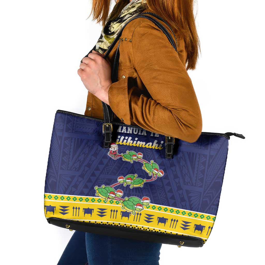 Tokelau Christmas Leather Tote Bag Tokelauan Turtle Santa Sleigh LT05 Yellow - Polynesian Pride