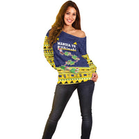 Tokelau Christmas Off Shoulder Sweater Tokelauan Turtle Santa Sleigh