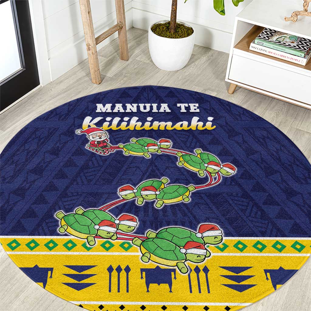 Tokelau Christmas Round Carpet Tokelauan Turtle Santa Sleigh LT05 Yellow - Polynesian Pride