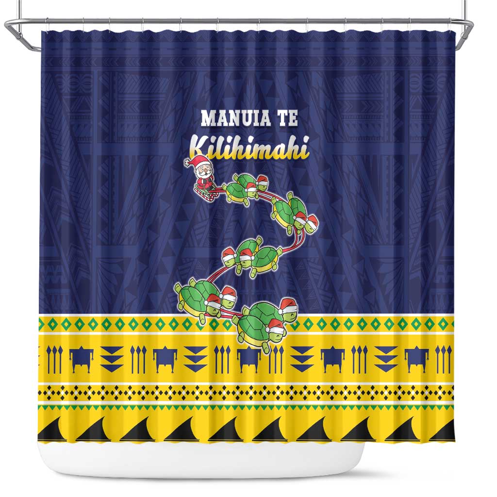 Tokelau Christmas Shower Curtain Tokelauan Turtle Santa Sleigh LT05 Yellow - Polynesian Pride