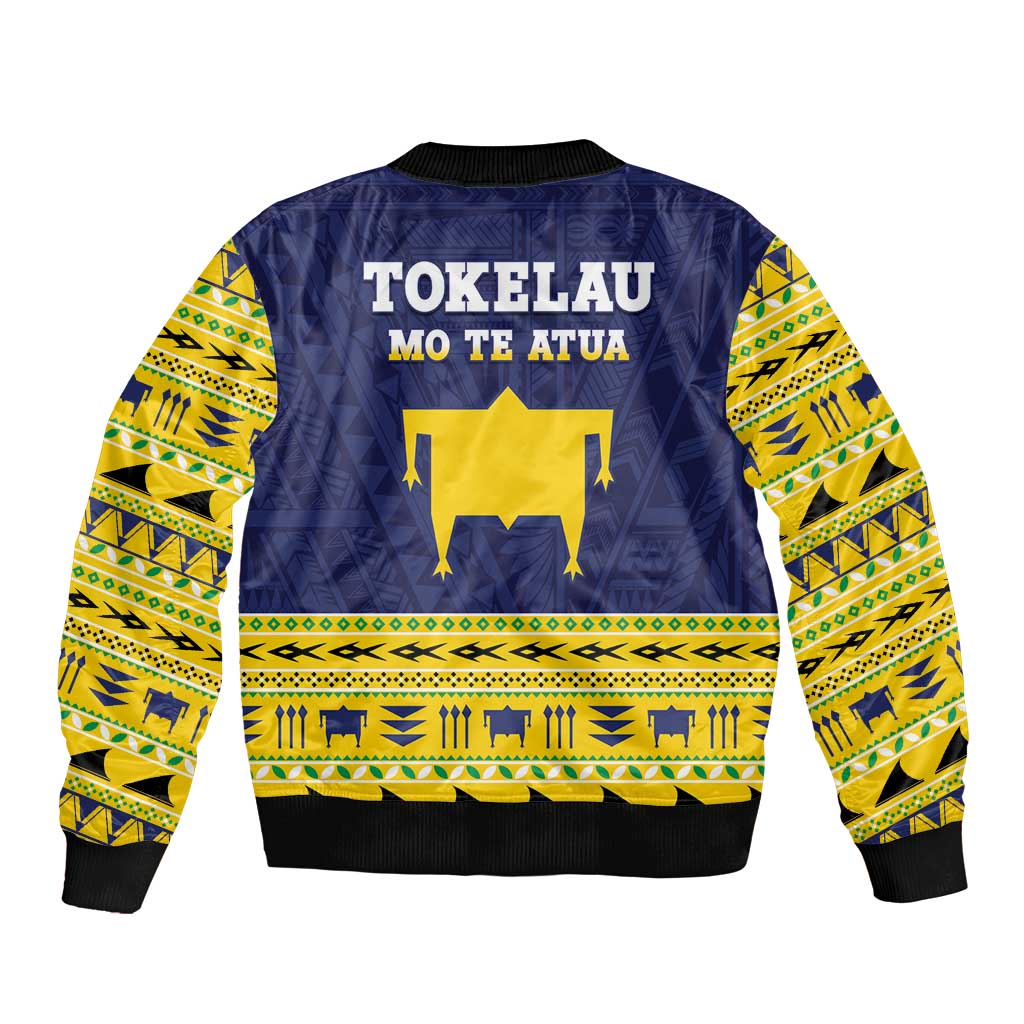 Tokelau Christmas Sleeve Zip Bomber Jacket Tokelauan Turtle Santa Sleigh