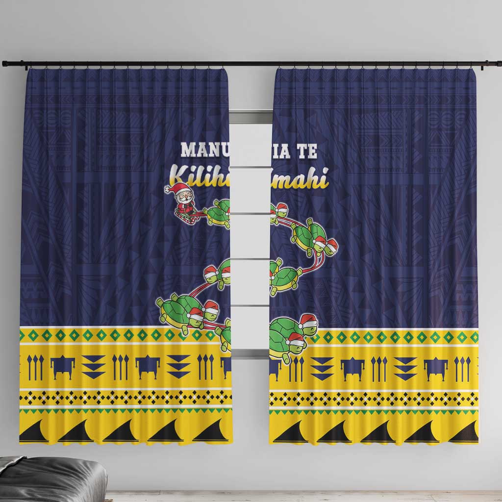Tokelau Christmas Window Curtain Tokelauan Turtle Santa Sleigh LT05 With Hooks Yellow - Polynesian Pride
