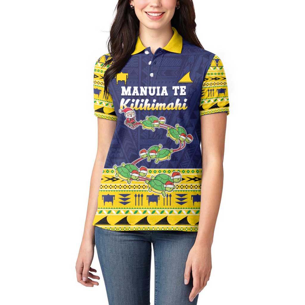 Tokelau Christmas Women Polo Shirt Tokelauan Turtle Santa Sleigh
