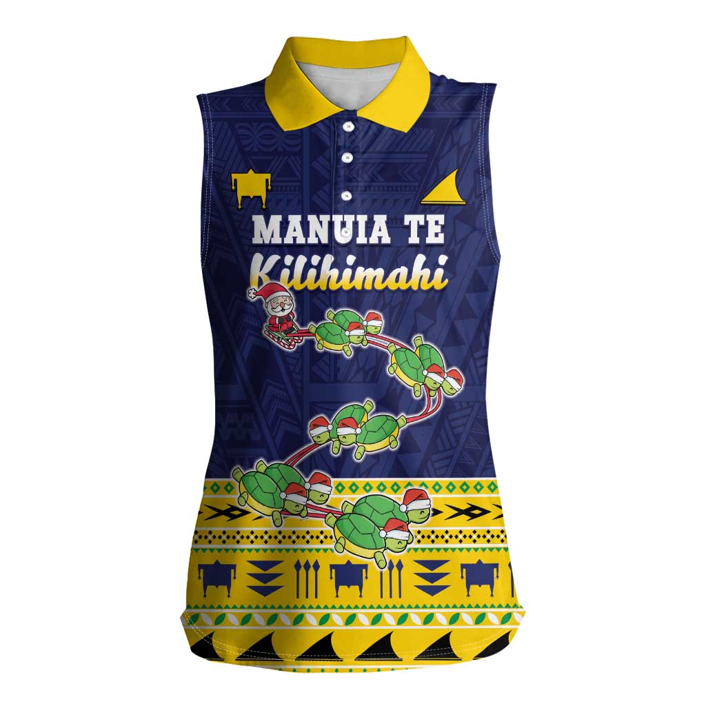 Tokelau Christmas Women Sleeveless Polo Shirt Tokelauan Turtle Santa Sleigh LT05 Female Yellow - Polynesian Pride