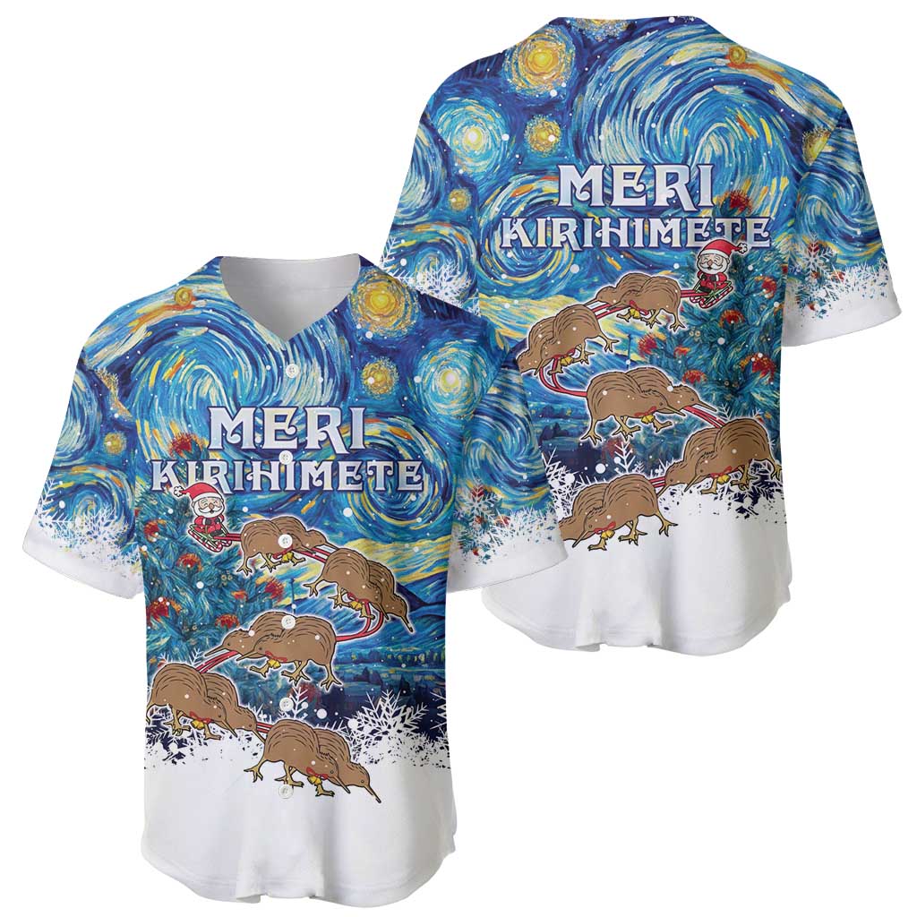 New Zealand Christmas Baseball Jersey Kiwis Santa Sleigh Starry Night Style LT05 - Polynesian Pride