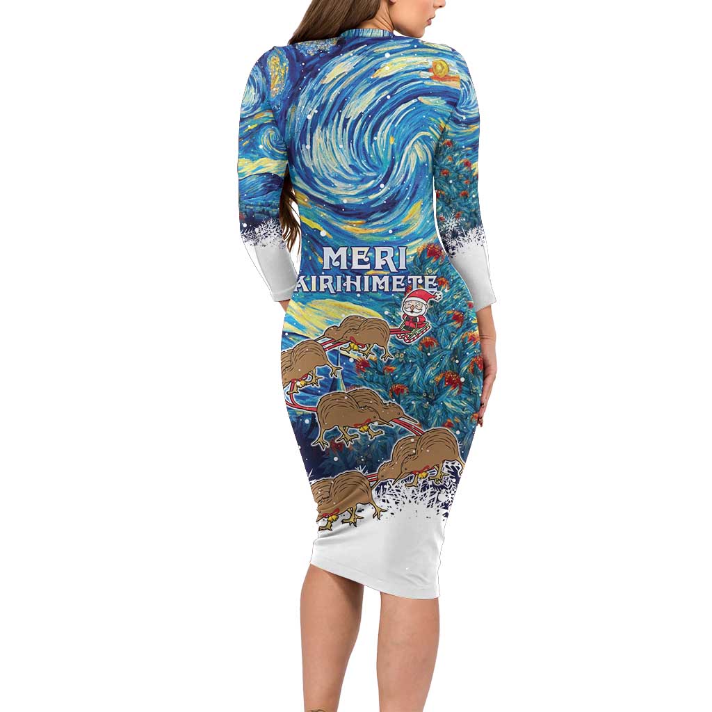 New Zealand Christmas Family Matching Long Sleeve Bodycon Dress and Hawaiian Shirt Kiwis Santa Sleigh Starry Night Style