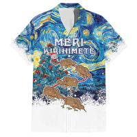 New Zealand Christmas Family Matching Tank Maxi Dress and Hawaiian Shirt Kiwis Santa Sleigh Starry Night Style LT05 Dad's Shirt - Short Sleeve Blue - Polynesian Pride