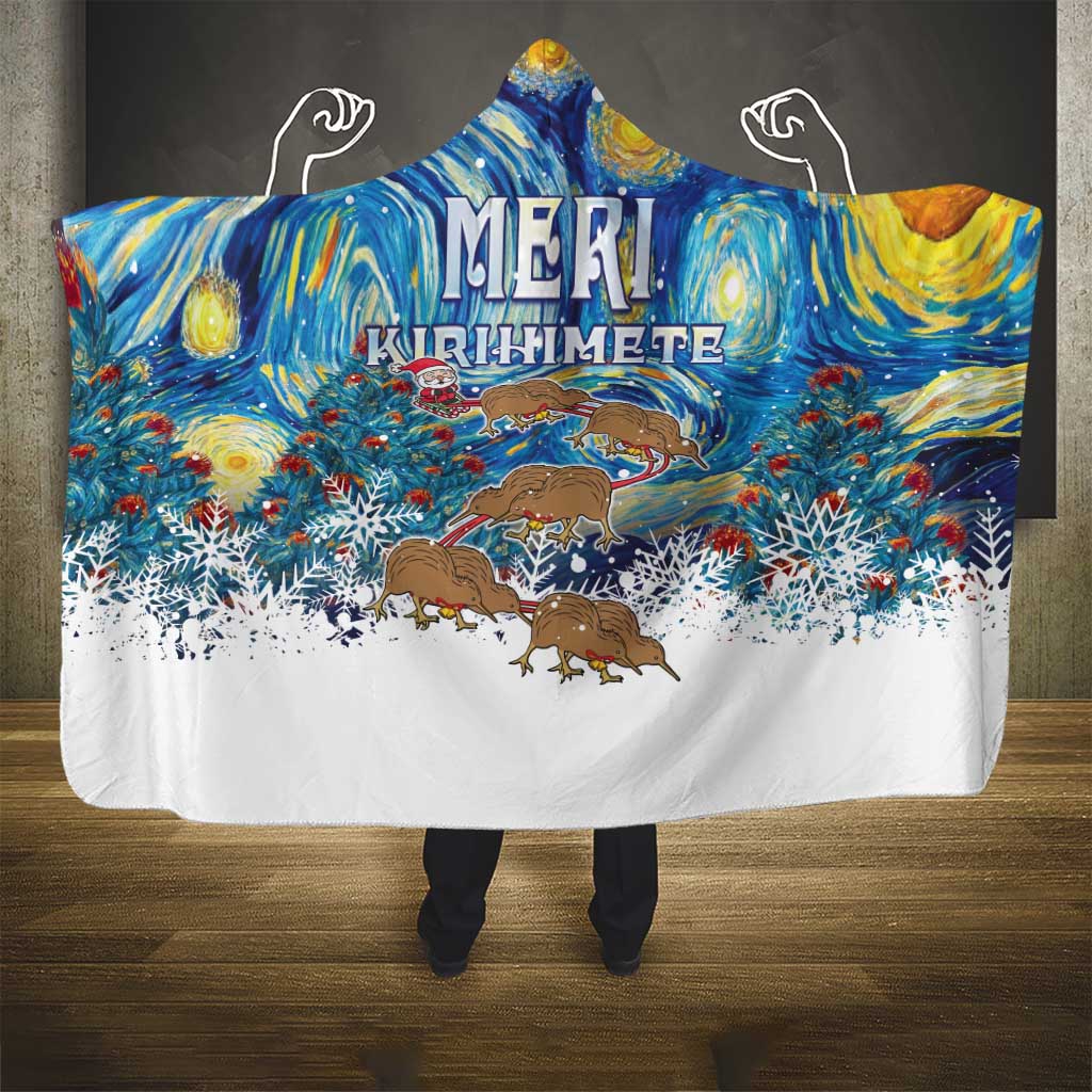 New Zealand Christmas Hooded Blanket Kiwis Santa Sleigh Starry Night Style