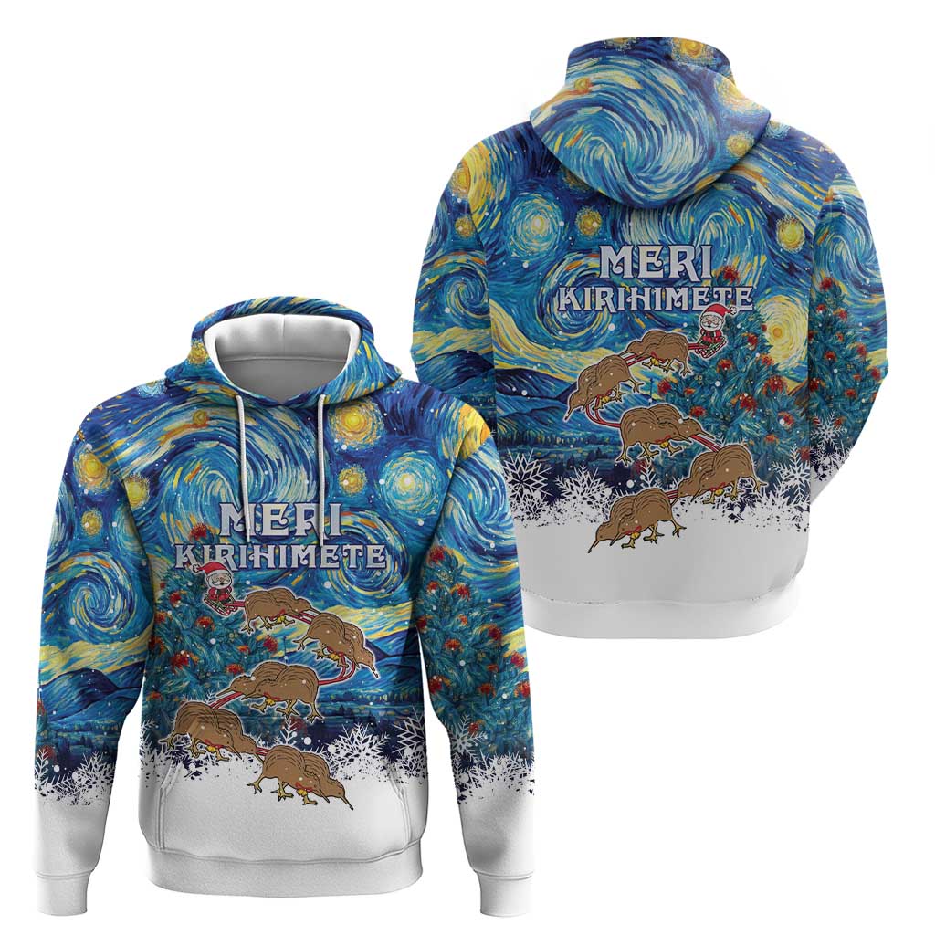 New Zealand Christmas Hoodie Kiwis Santa Sleigh Starry Night Style