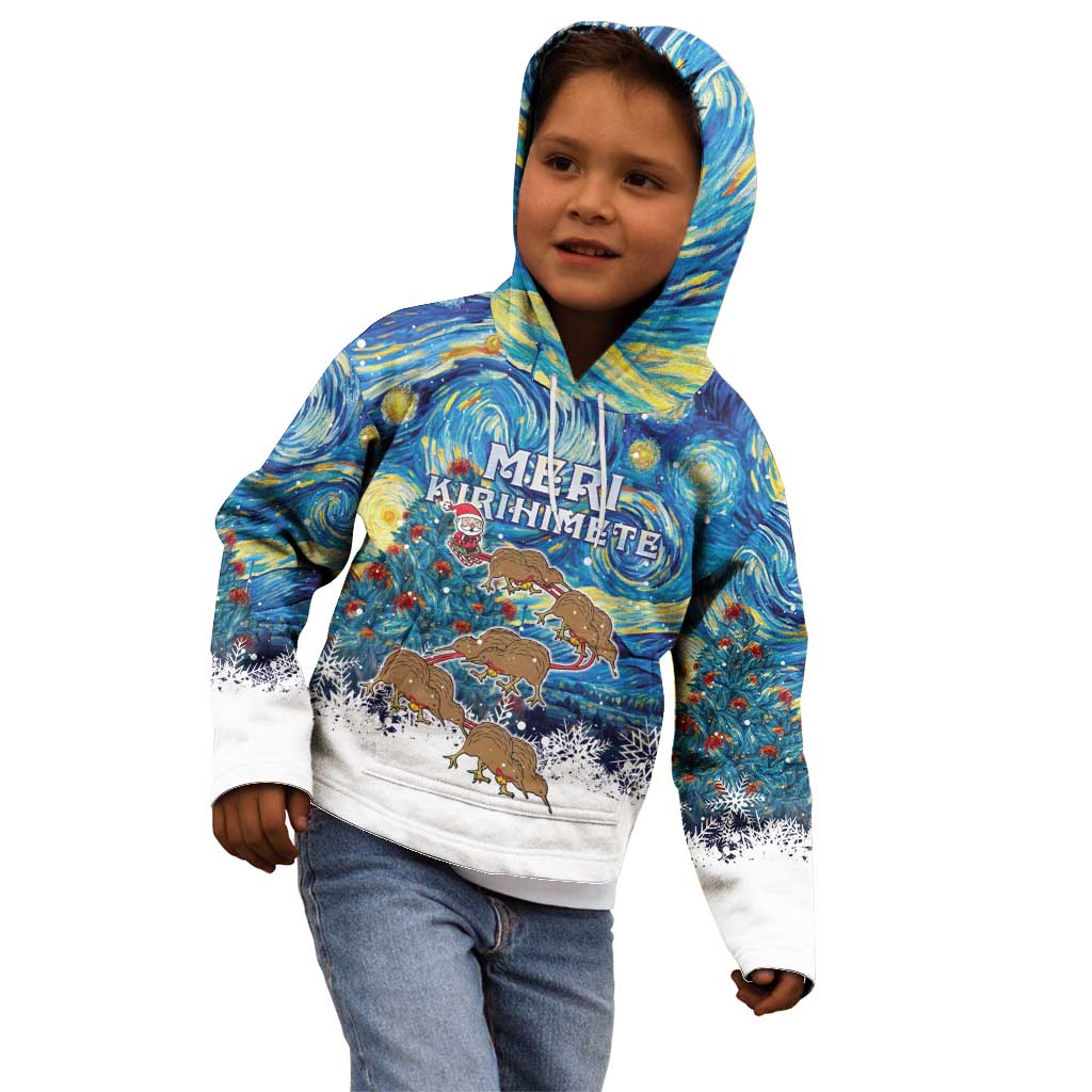 New Zealand Christmas Kid Hoodie Kiwis Santa Sleigh Starry Night Style