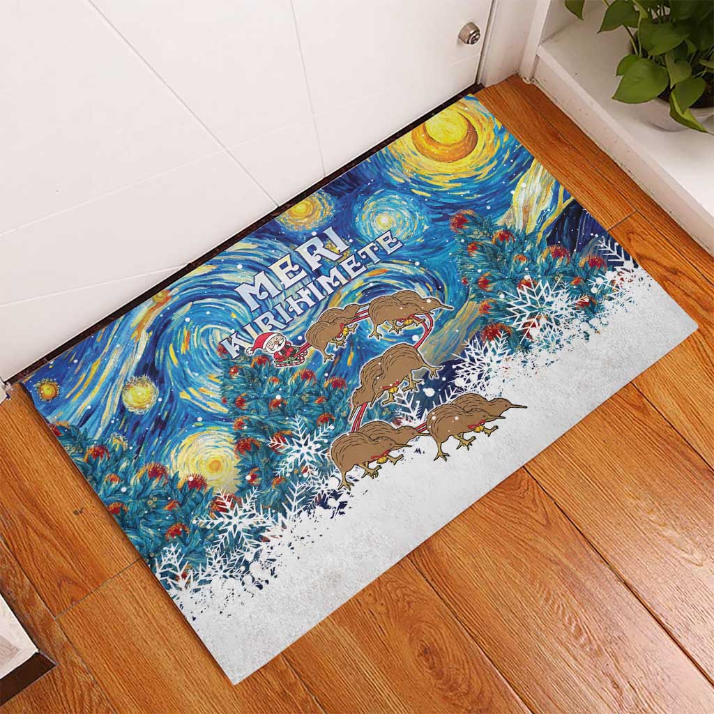 New Zealand Christmas Rubber Doormat Kiwis Santa Sleigh Starry Night Style