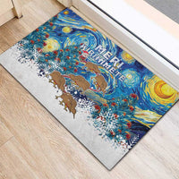 New Zealand Christmas Rubber Doormat Kiwis Santa Sleigh Starry Night Style