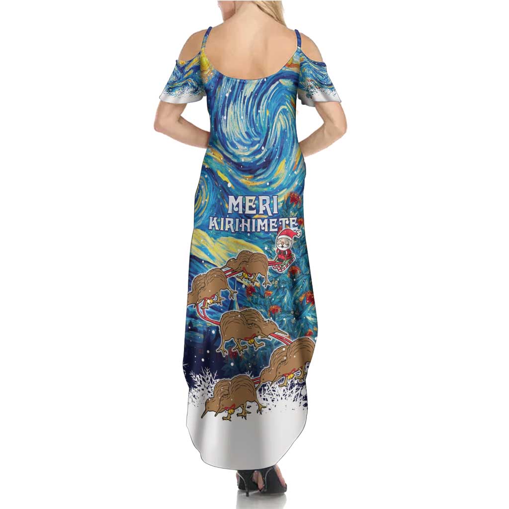 New Zealand Christmas Summer Maxi Dress Kiwis Santa Sleigh Starry Night Style