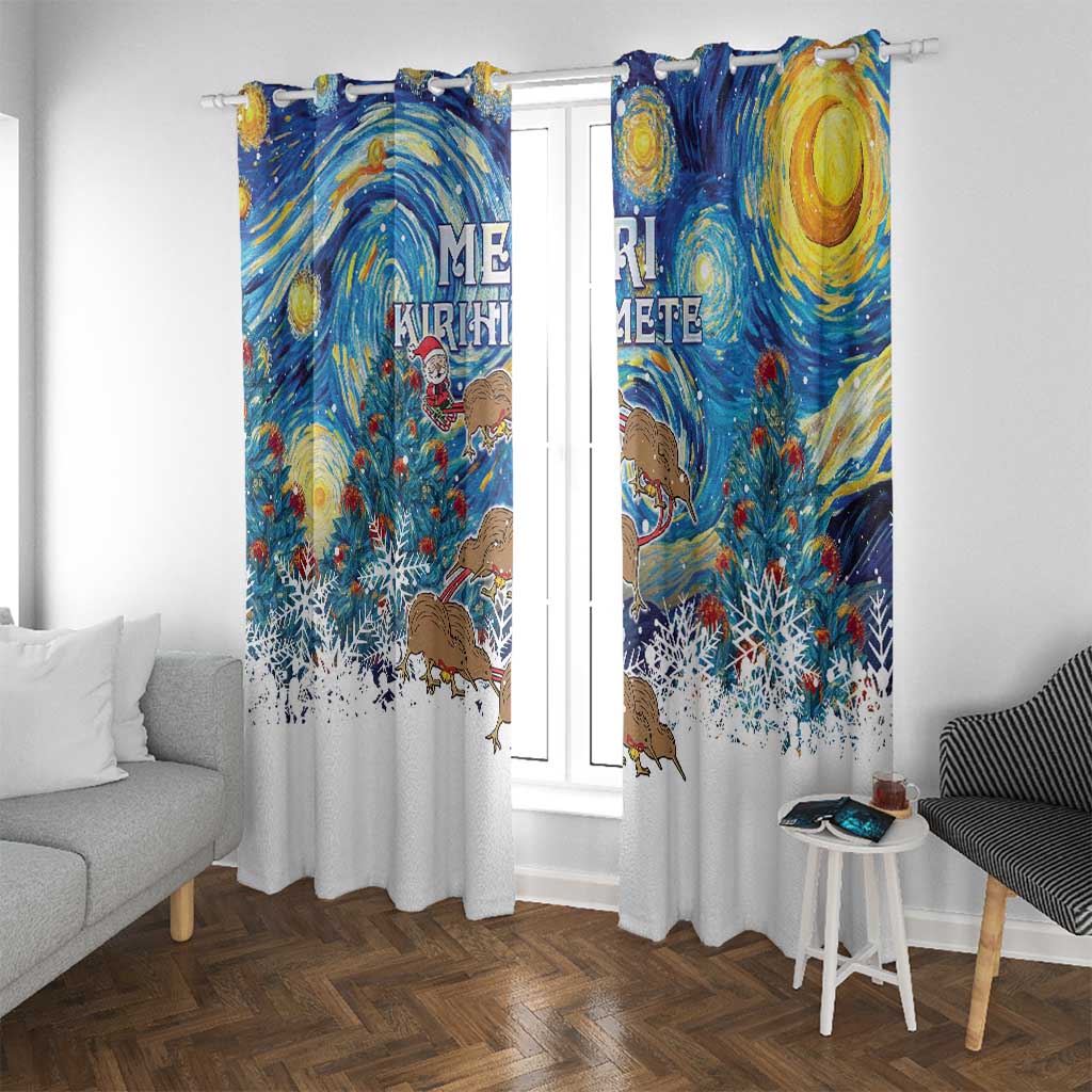 New Zealand Christmas Window Curtain Kiwis Santa Sleigh Starry Night Style