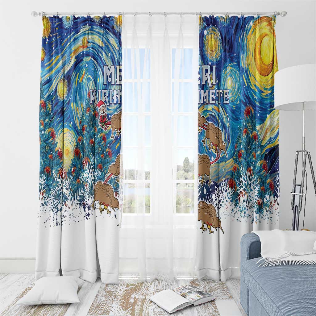 New Zealand Christmas Window Curtain Kiwis Santa Sleigh Starry Night Style
