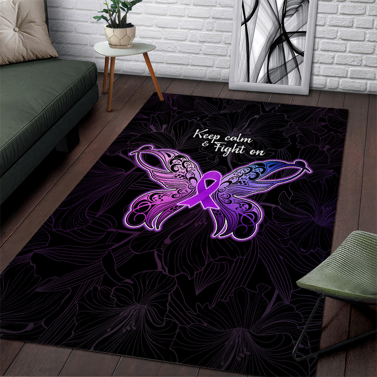 Pancreatic Cancer Awareness Area Rug Keep Calm And Fight On Polynesian Pattern LT05 Purple - Polynesian Pride