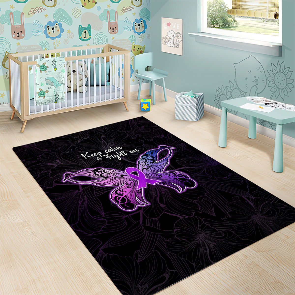 Pancreatic Cancer Awareness Area Rug Keep Calm And Fight On Polynesian Pattern LT05 - Polynesian Pride