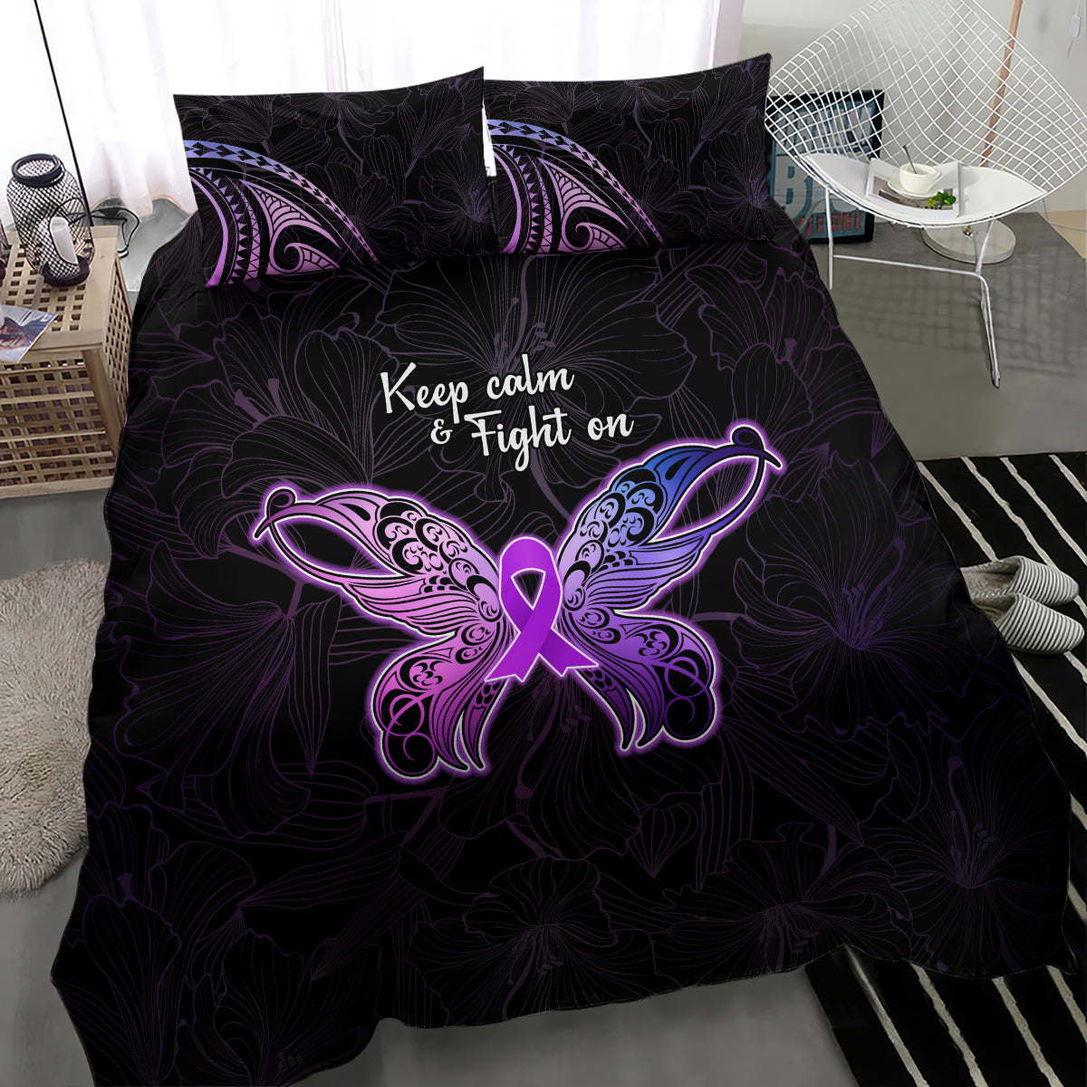 Pancreatic Cancer Awareness Bedding Set Keep Calm And Fight On Polynesian Pattern LT05 - Polynesian Pride