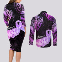 Pancreatic Cancer Awareness Couples Matching Long Sleeve Bodycon Dress and Long Sleeve Button Shirt Keep Calm And Fight On Polynesian Pattern LT05 - Polynesian Pride