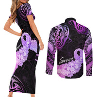 Pancreatic Cancer Awareness Couples Matching Short Sleeve Bodycon Dress and Long Sleeve Button Shirt Keep Calm And Fight On Polynesian Pattern LT05 - Polynesian Pride