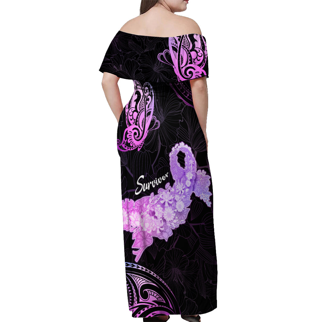 Pancreatic Cancer Awareness Off Shoulder Maxi Dress Keep Calm And Fight On Polynesian Pattern LT05 - Polynesian Pride