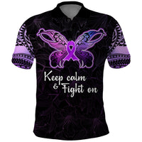 Pancreatic Cancer Awareness Polo Shirt Keep Calm And Fight On Polynesian Pattern LT05 Purple - Polynesian Pride