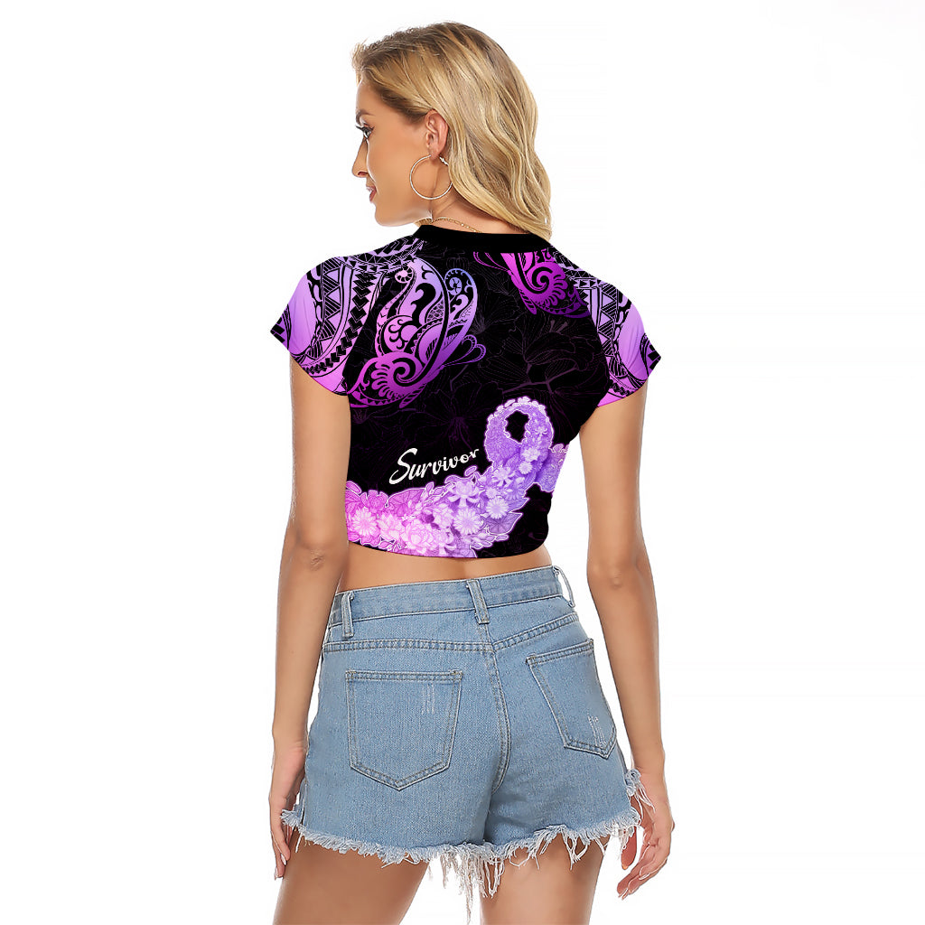 Pancreatic Cancer Awareness Raglan Cropped T Shirt Keep Calm And Fight On Polynesian Pattern LT05 - Polynesian Pride