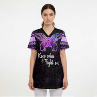Pancreatic Cancer Awareness Scrub Top Keep Calm And Fight On Polynesian Pattern - Polynesian Pride