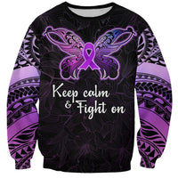 Pancreatic Cancer Awareness Sweatshirt Keep Calm And Fight On Polynesian Pattern LT05