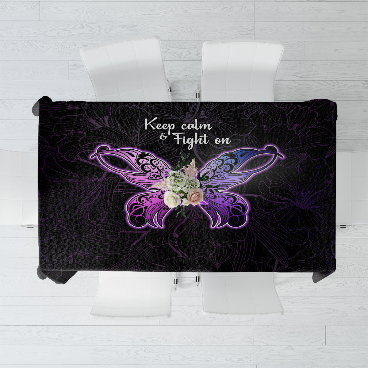 Pancreatic Cancer Awareness Tablecloth Keep Calm And Fight On Polynesian Pattern LT05 Purple - Polynesian Pride