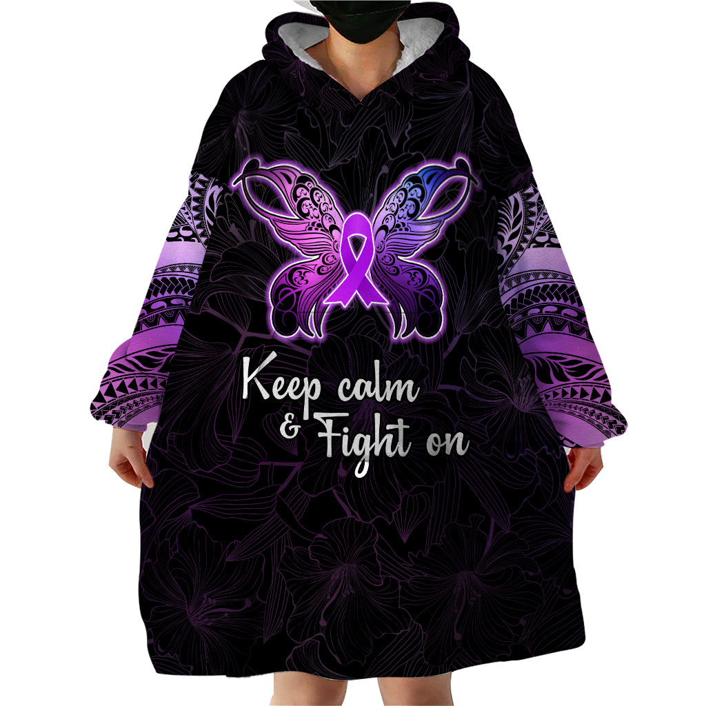 Pancreatic Cancer Awareness Wearable Blanket Hoodie Keep Calm And Fight On Polynesian Pattern LT05 - Polynesian Pride
