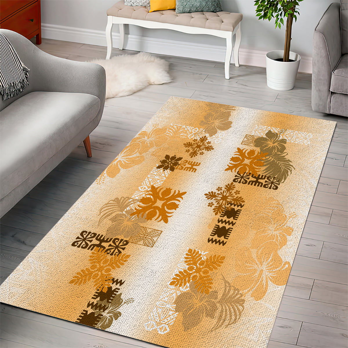 Hawaiian Quilt Area Rug Vintage Pattern Brown LT05 - Polynesian Pride