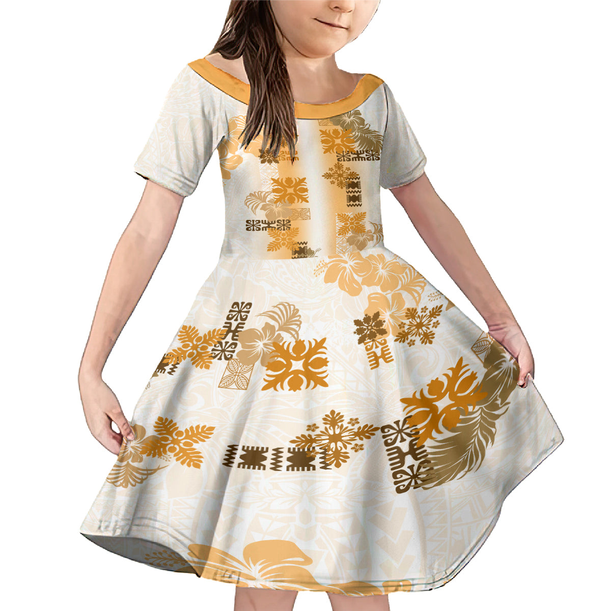 Hawaiian Quilt Family Matching Mermaid Dress and Hawaiian Shirt Vintage Pattern Brown LT05 Daughter's Dress Brown - Polynesian Pride