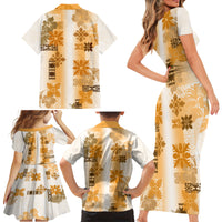 Hawaiian Quilt Family Matching Short Sleeve Bodycon Dress and Hawaiian Shirt Vintage Pattern Brown LT05 - Polynesian Pride