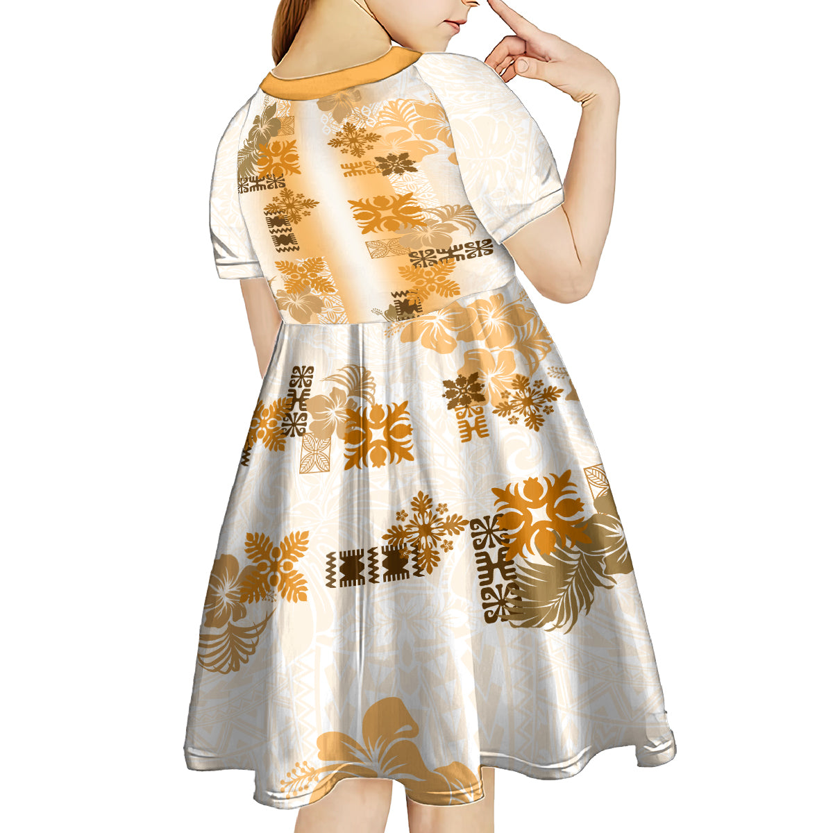 Hawaiian Quilt Kid Short Sleeve Dress Vintage Pattern Brown LT05 - Polynesian Pride