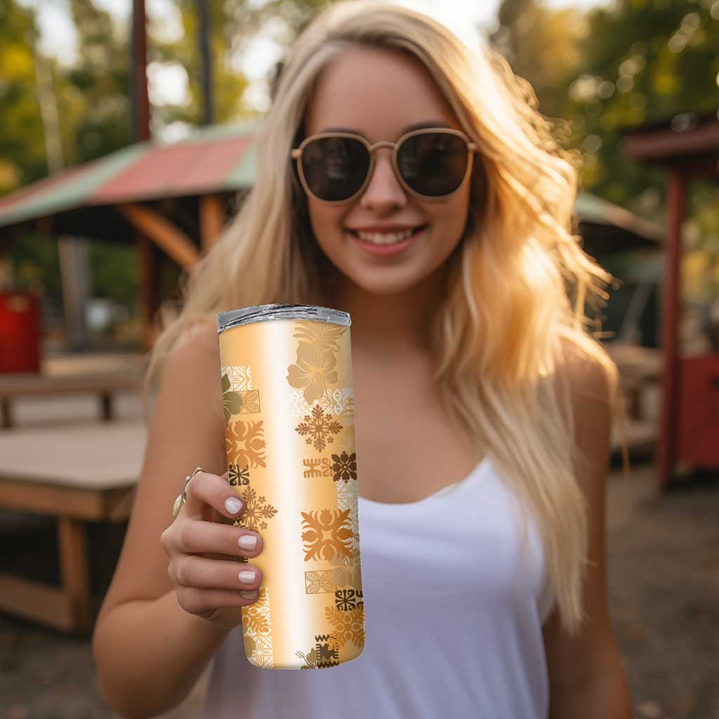 Hawaiian Quilt Skinny Tumbler Vintage Pattern Brown