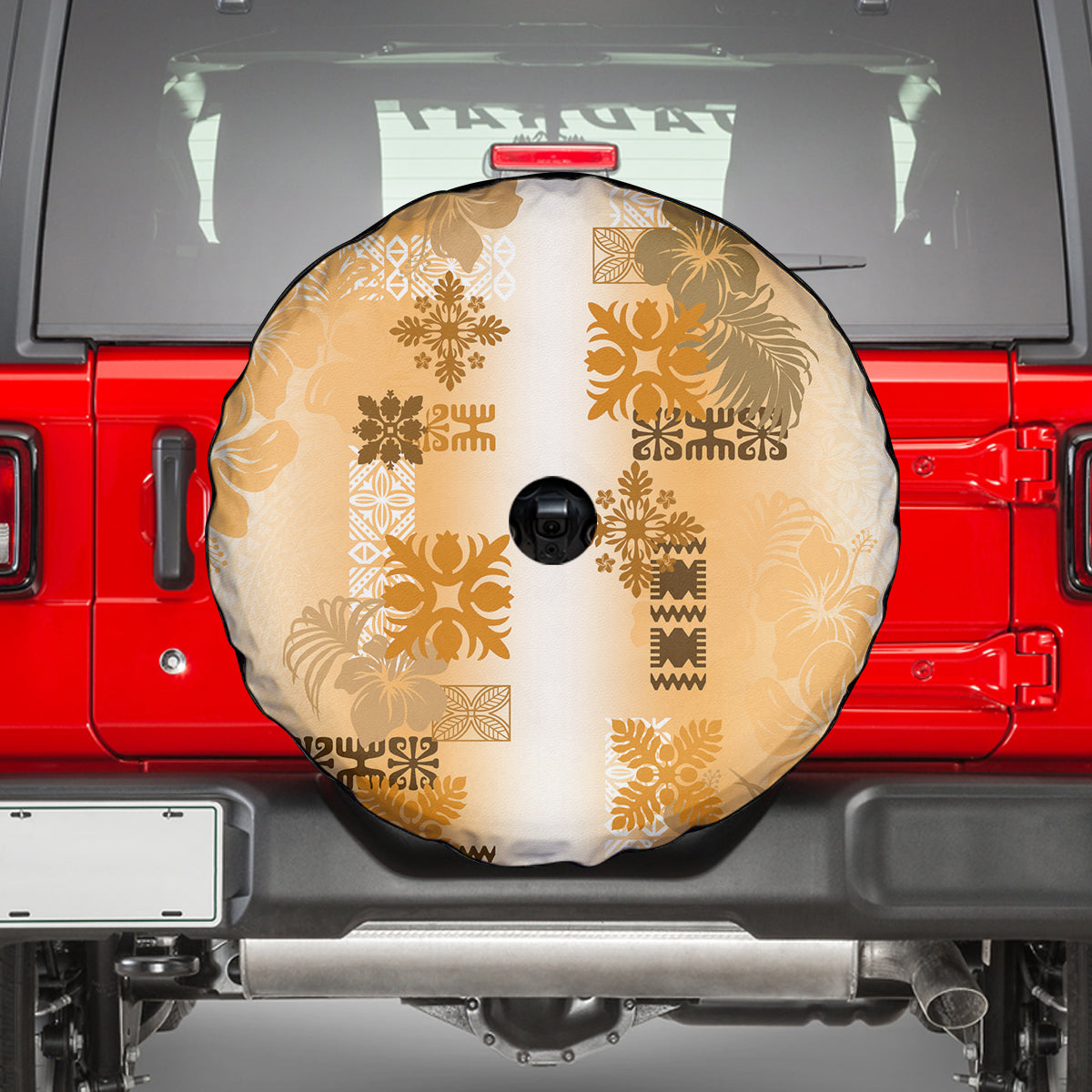 Hawaiian Quilt Spare Tire Cover Vintage Pattern Brown LT05 - Polynesian Pride