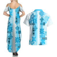 Hawaiian Quilt Couples Matching Summer Maxi Dress and Hawaiian Shirt Vintage Pattern Blue LT05 - Polynesian Pride