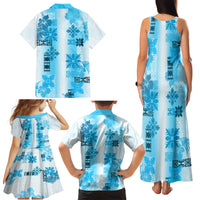 Hawaiian Quilt Family Matching Tank Maxi Dress and Hawaiian Shirt Vintage Pattern Blue LT05 - Polynesian Pride
