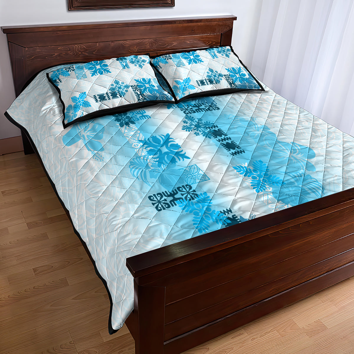 Hawaiian Quilt Quilt Bed Set Vintage Pattern Blue LT05 - Polynesian Pride