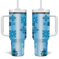 Hawaiian Quilt Tumbler With Handle Vintage Pattern Blue